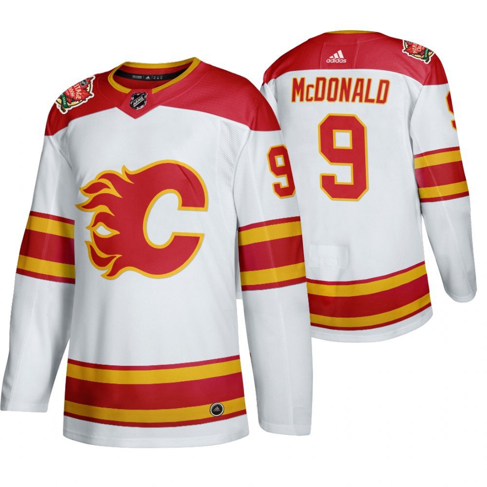 Calgary Flames #9 Lanny McDonald Heritage White Classic Authentic Jersey